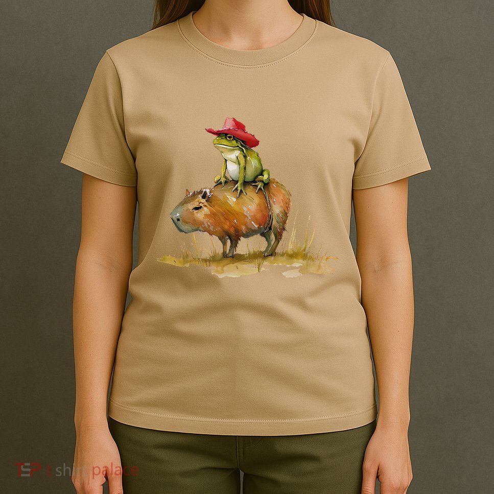 Cowboy Frog Riding Capybara Cute Animal Rodent Western T-Shirt