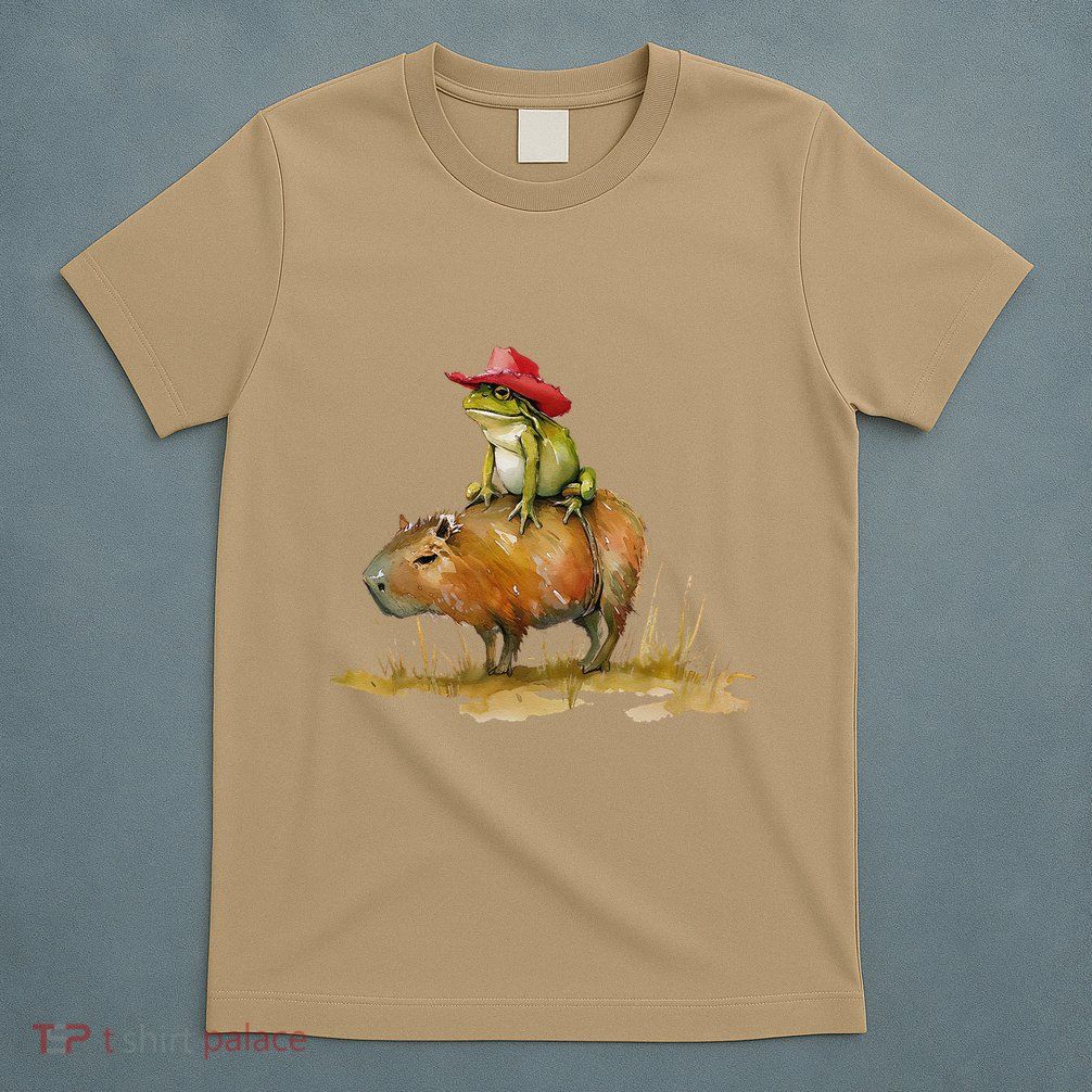 Cowboy Frog Riding Capybara Cute Animal Rodent Western T-Shirt