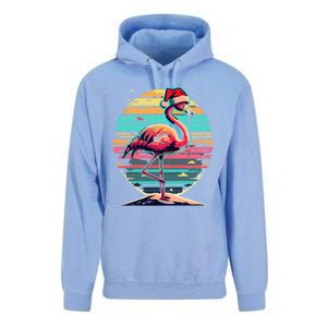 Christmas Flamingo Retro Sunset Pink Flamingo Xmas Santa Hat Gift Unisex Surf Hoodie