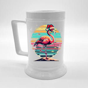 Christmas Flamingo Retro Sunset Pink Flamingo Xmas Santa Hat Gift Beer Stein