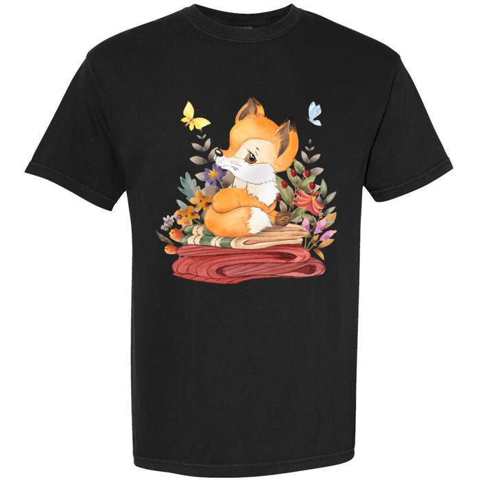 Cute Floral Restful Fox Butterfly Garment-Dyed Heavyweight T-Shirt