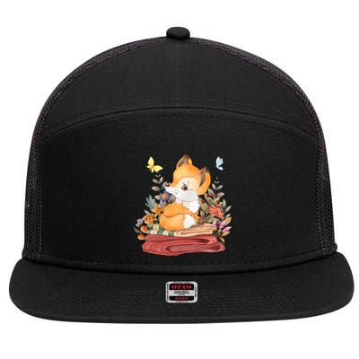 Cute Floral Restful Fox Butterfly 7 Panel Mesh Trucker Snapback Hat