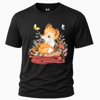 Cute Floral Restful Fox Butterfly Cooling Performance Crew T-Shirt