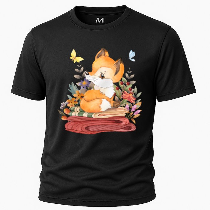 Cute Floral Restful Fox Butterfly Cooling Performance Crew T-Shirt