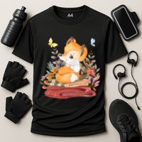Cute Floral Restful Fox Butterfly Cooling Performance Crew T-Shirt