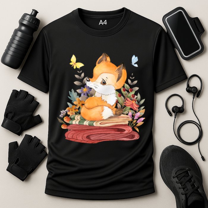 Cute Floral Restful Fox Butterfly Cooling Performance Crew T-Shirt