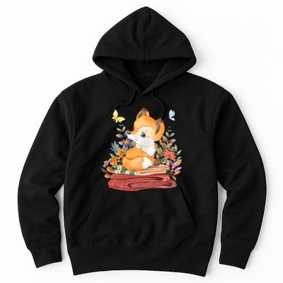Cute Floral Restful Fox Butterfly Hoodie