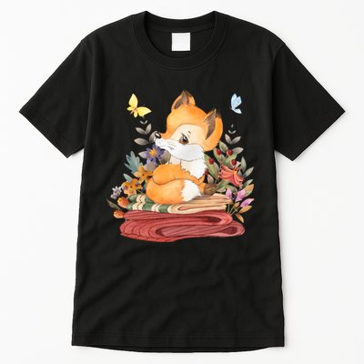 Cute Floral Restful Fox Butterfly Tall T-Shirt