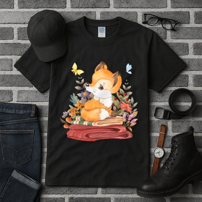 Cute Floral Restful Fox Butterfly Tall T-Shirt