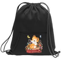 Cute Floral Restful Fox Butterfly Sweatshirt Cinch Pack Bag