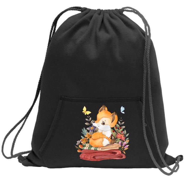 Cute Floral Restful Fox Butterfly Sweatshirt Cinch Pack Bag