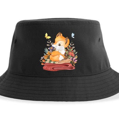 Cute Floral Restful Fox Butterfly Sustainable Bucket Hat
