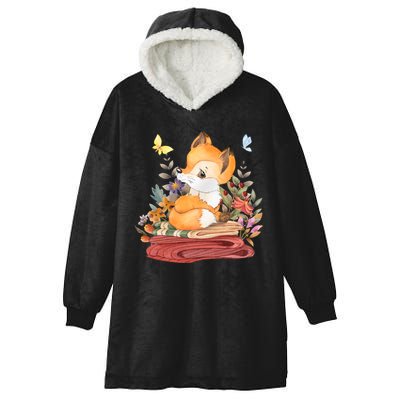 Cute Floral Restful Fox Butterfly Hooded Wearable Blanket