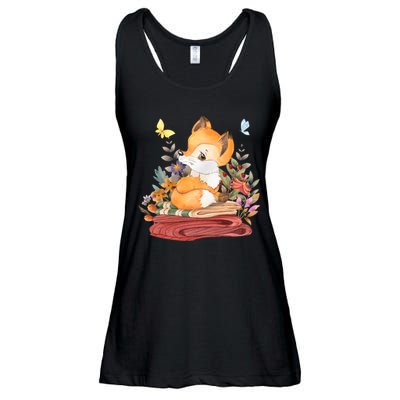 Cute Floral Restful Fox Butterfly Ladies Essential Flowy Tank