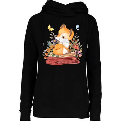 Cute Floral Restful Fox Butterfly Womens Funnel Neck Pullover Hood