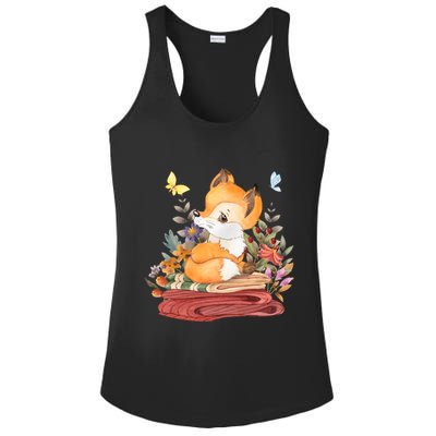 Cute Floral Restful Fox Butterfly Ladies PosiCharge Competitor Racerback Tank
