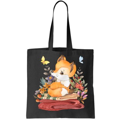 Cute Floral Restful Fox Butterfly Tote Bag