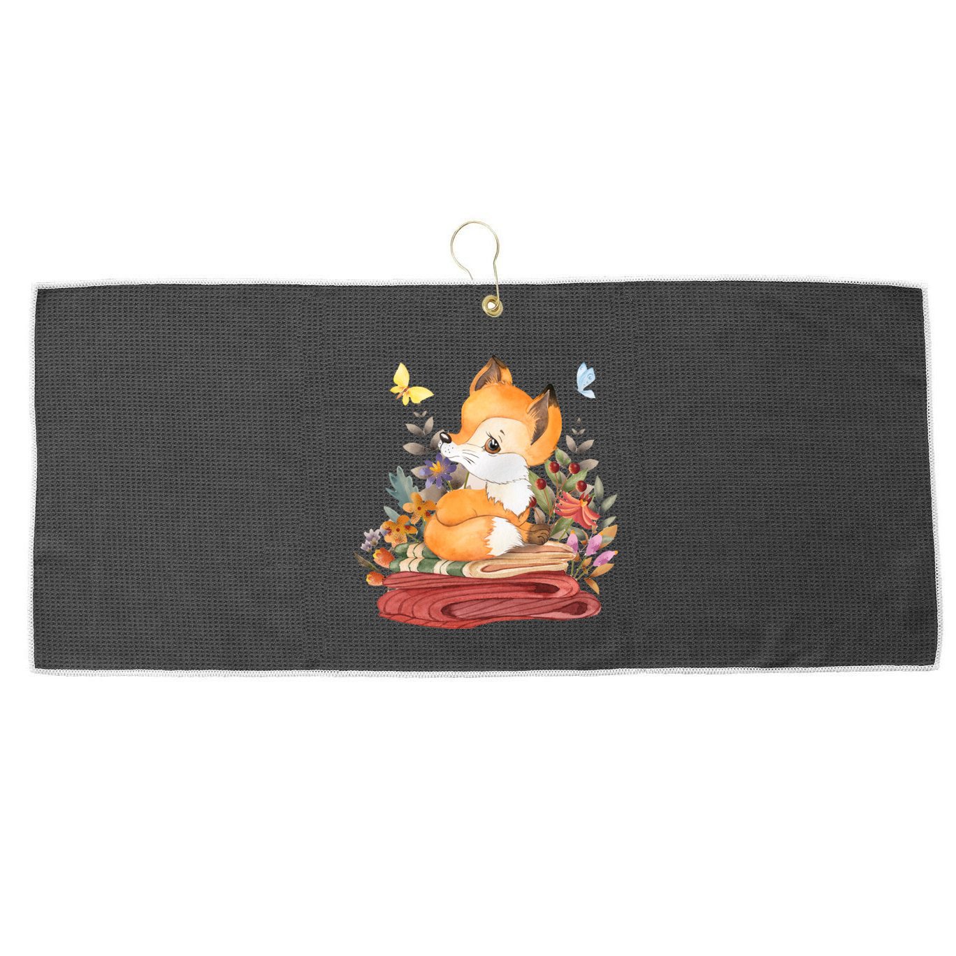 Cute Floral Restful Fox Butterfly Large Microfiber Waffle Golf Towel