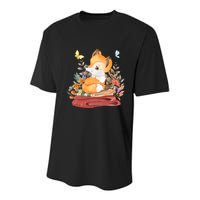 Cute Floral Restful Fox Butterfly Youth Performance Sprint T-Shirt