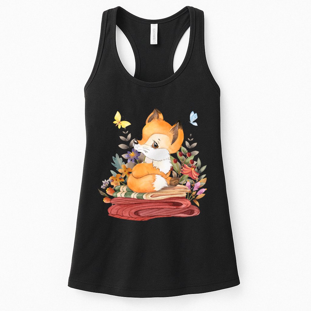 Cute Floral Restful Fox Butterfly Womens Tank Top