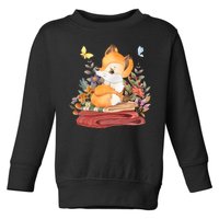 Cute Floral Restful Fox Butterfly Toddler Sweatshirt