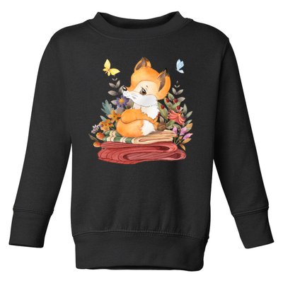 Cute Floral Restful Fox Butterfly Toddler Sweatshirt