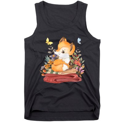 Cute Floral Restful Fox Butterfly Tank Top