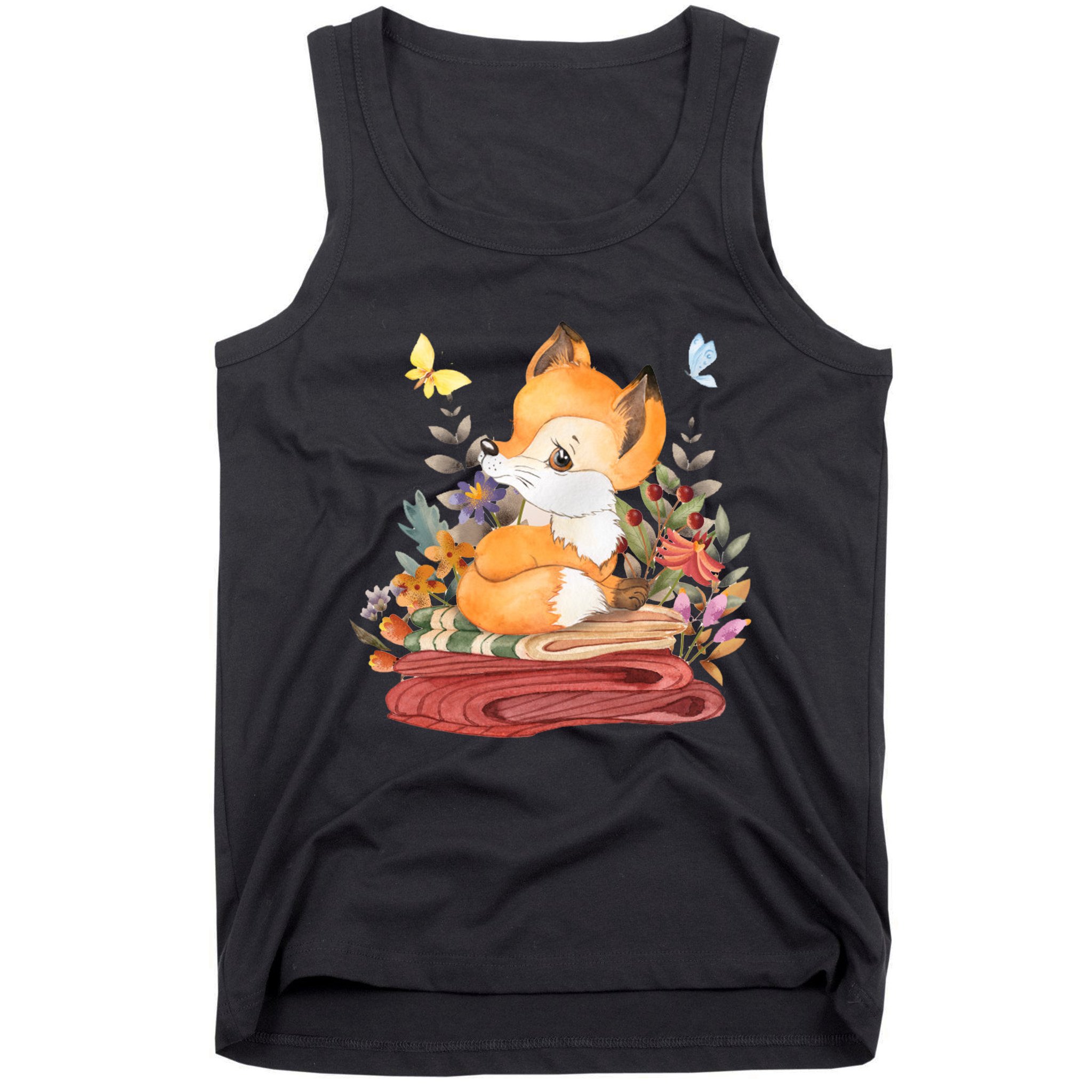 Cute Floral Restful Fox Butterfly Tank Top