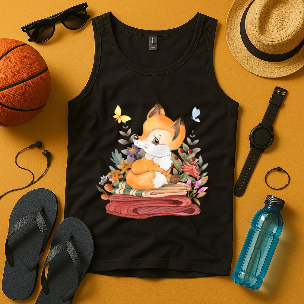 Cute Floral Restful Fox Butterfly Tank Top
