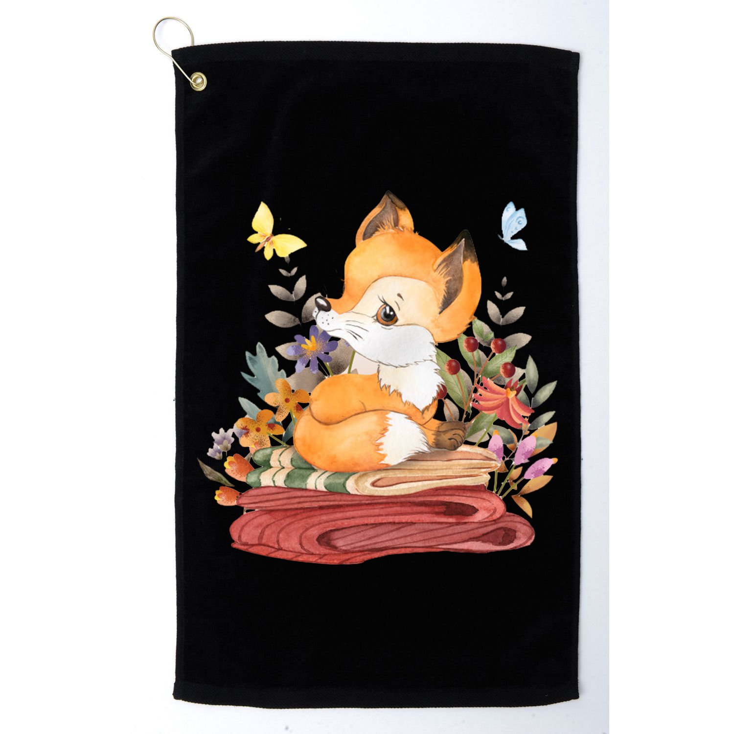 Cute Floral Restful Fox Butterfly Golf Towel