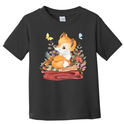 Cute Floral Restful Fox Butterfly Toddler T-Shirt