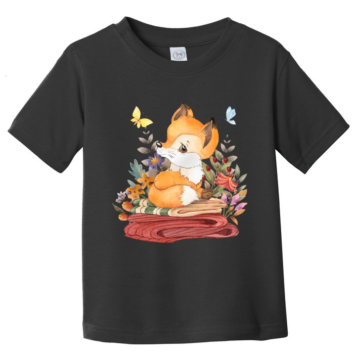 Cute Floral Restful Fox Butterfly Toddler T-Shirt