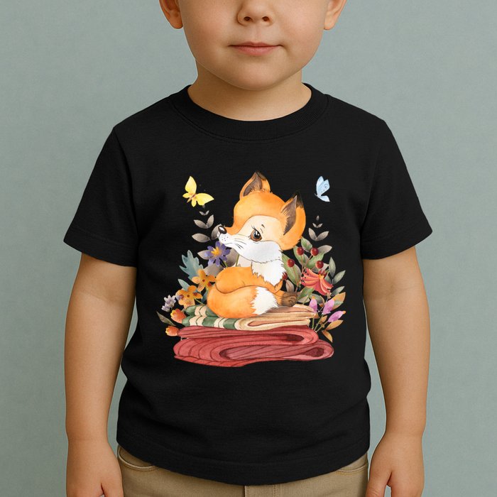 Cute Floral Restful Fox Butterfly Toddler T-Shirt