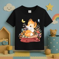 Cute Floral Restful Fox Butterfly Toddler T-Shirt