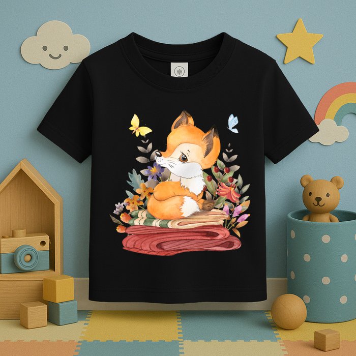 Cute Floral Restful Fox Butterfly Toddler T-Shirt