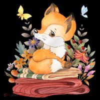 Cute Floral Restful Fox Butterfly Cropped Pullover Crew