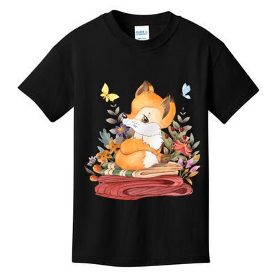 Cute Floral Restful Fox Butterfly Kids T-Shirt