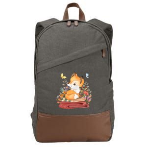 Cute Floral Restful Fox Butterfly Cotton Canvas Backpack