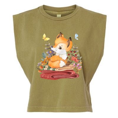 Cute Floral Restful Fox Butterfly Garment-Dyed Women's Muscle Tee