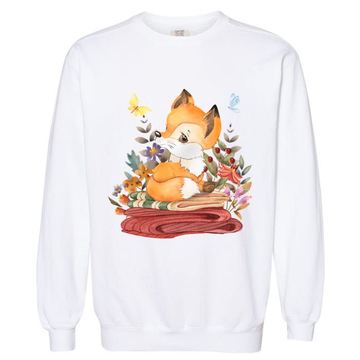Cute Floral Restful Fox Butterfly Garment-Dyed Sweatshirt