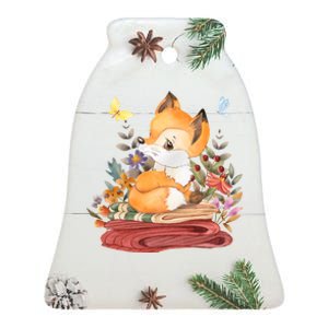 Cute Floral Restful Fox Butterfly Ceramic Bell Ornament