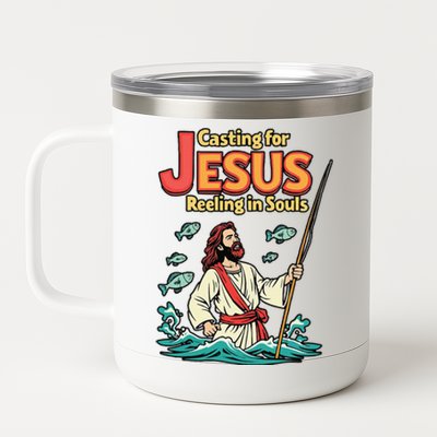 Christian Fisherman Religious Fishing Lover Jesus Christ 12 oz Stainless Steel Tumbler Cup