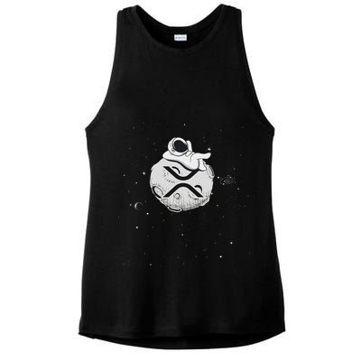 Cryptocurrency Fun Relaxing Space Man On Xrp Crypto Moon Ladies PosiCharge Tri-Blend Wicking Tank