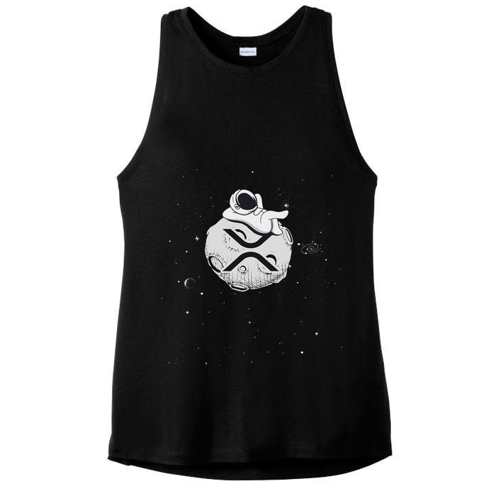 Cryptocurrency Fun Relaxing Space Man On Xrp Crypto Moon Ladies PosiCharge Tri-Blend Wicking Tank