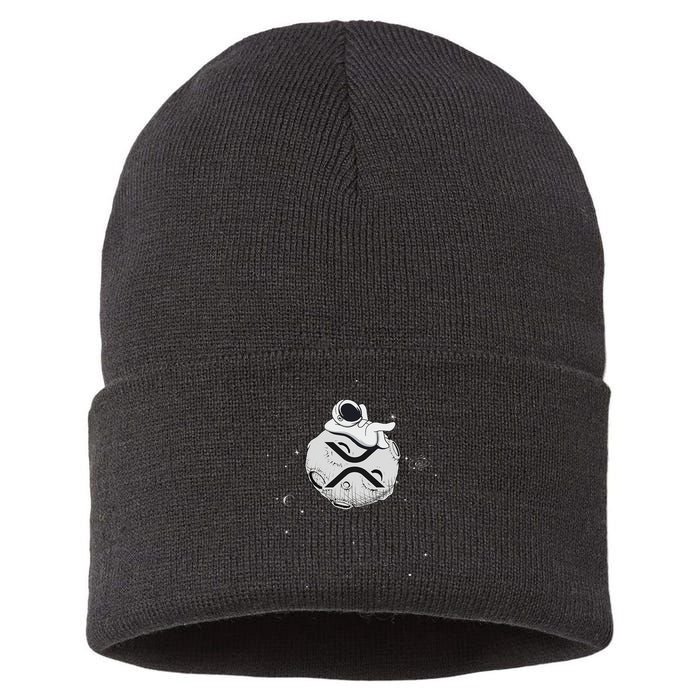 Cryptocurrency Fun Relaxing Space Man On Xrp Crypto Moon Sustainable Knit Beanie