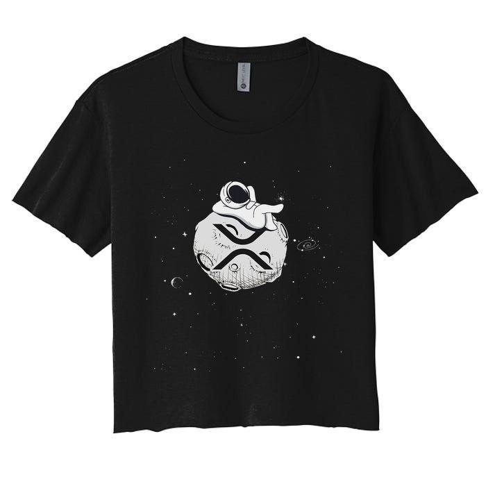 Cryptocurrency Fun Relaxing Space Man On Xrp Crypto Moon Crop Top