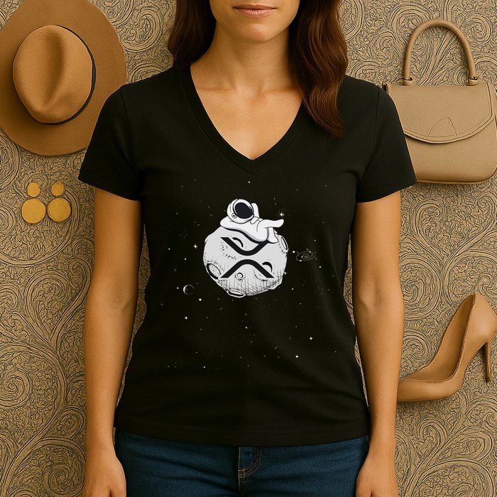 Cryptocurrency Fun Relaxing Space Man On Xrp Crypto Moon Women's V-Neck T-Shirt