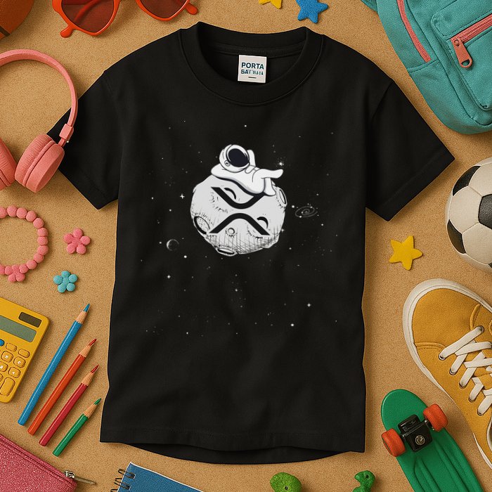 Cryptocurrency Fun Relaxing Space Man On Xrp Crypto Moon Kids T-Shirt