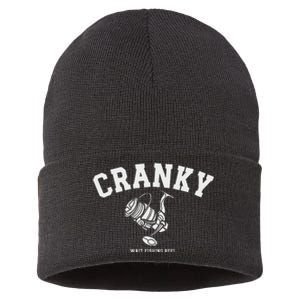 Cranky Fishing Reel Pun Humor Fishermen Hoilday Sustainable Knit Beanie