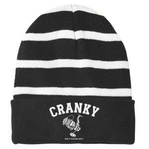 Cranky Fishing Reel Pun Humor Fishermen Hoilday Striped Beanie with Solid Band